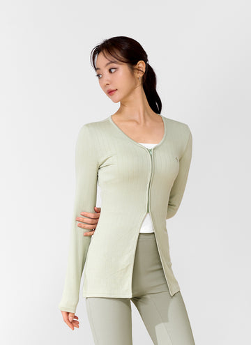 Ribbed Zip up Cover Cardigan Top